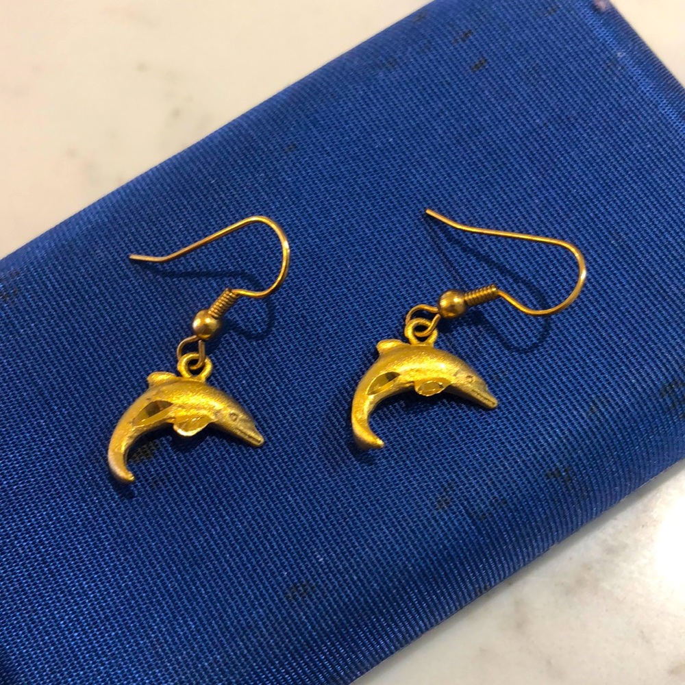 Gold Dolphin Summer Beach Tropical Earrings